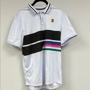 White and Black Striped Men's Polo Shirt